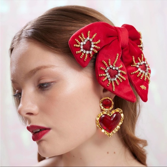 Lele Sadoughi lipstick red Libby crystal heartburst bow barrette